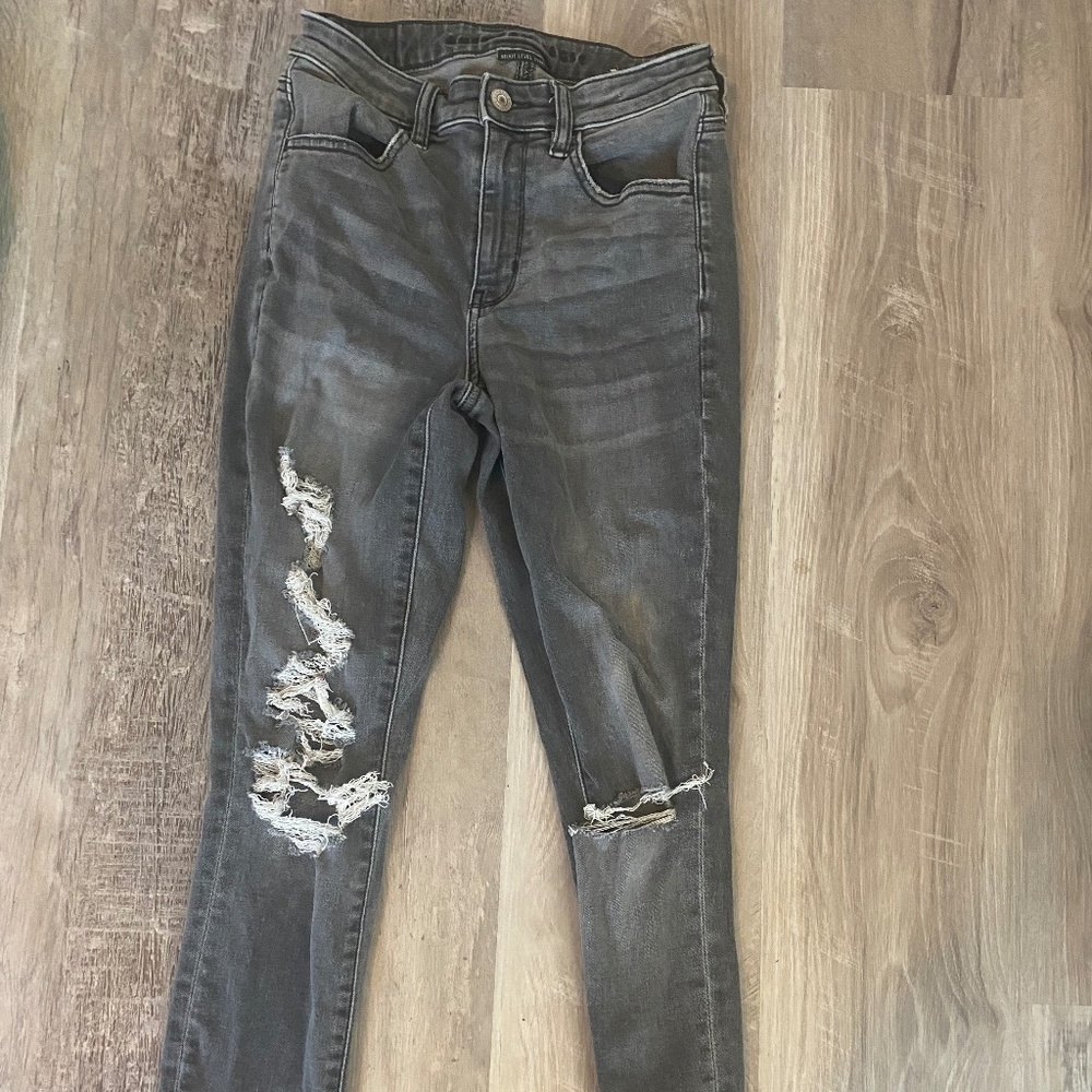 AE grey holy ankle skinny jeans